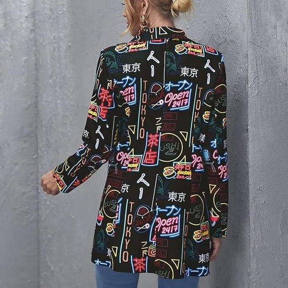 Graffiti Pop Art Neon Sushi Women's Jacket/Blazer Size Large - Picture 2 of 8